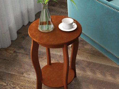 15 Inch 2-Tier Round End Table with Storage Shelf-Walnut Online now