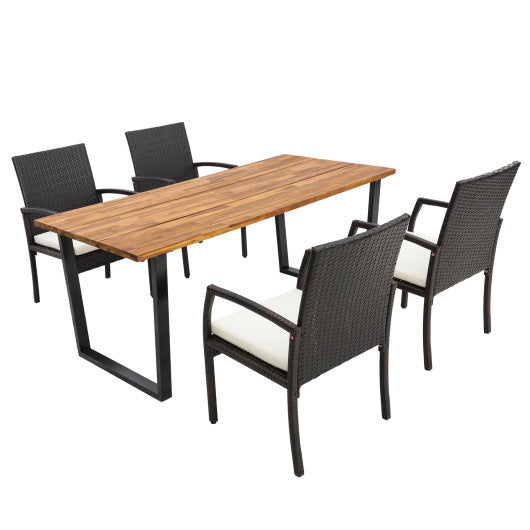 5 Pieces Patio Rattan Dining Set with Umbrella Hole and Seat Cushions Sale