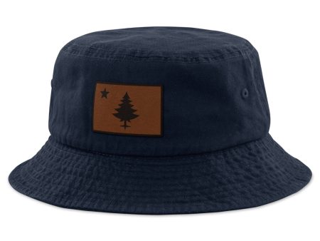 Vintage Maine Flag Leather Patch Bucket Hat Online now