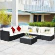 7 Pieces Sectional Wicker Furniture Sofa Set with Tempered Glass Top-White & Navy Hot on Sale