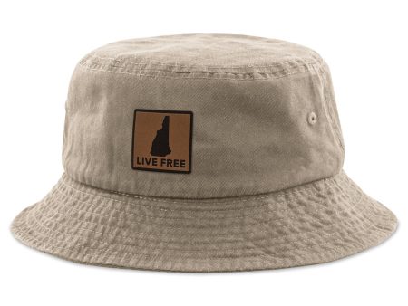 Live Free New Hampshire Leather Patch Bucket Hat Fashion