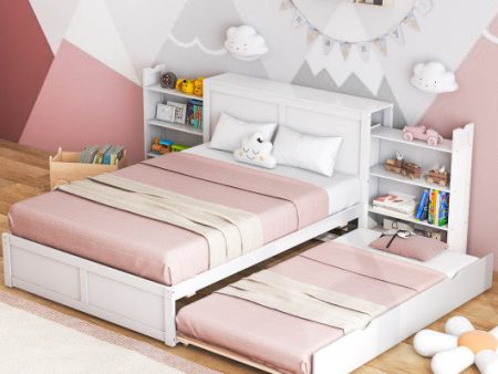 Twin Full Kids Wooden Platform Bed with Trundle Storage Headboard-Full Size Online