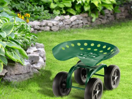 Garden Rolling Workseat with 360°Swivel Seat and Adjustable Height-Green For Sale