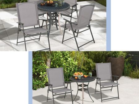 2 Pieces Patio Folding Chairs with Armrests for Deck Garden Yard-Gray Sale