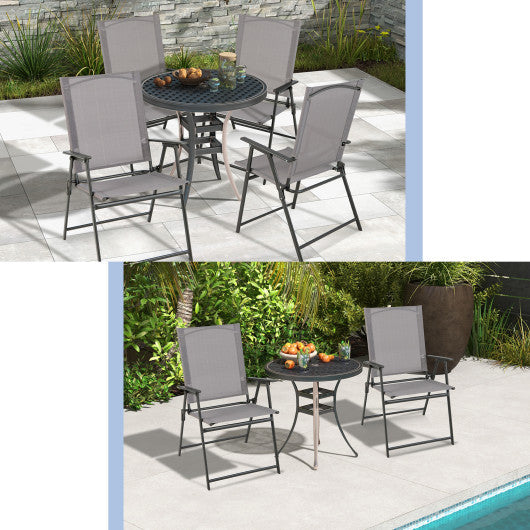 2 Pieces Patio Folding Chairs with Armrests for Deck Garden Yard-Gray Sale