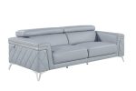 89  Light Blue Italian Leather Sofa With Silver Legs on Sale