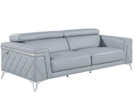 89  Light Blue Italian Leather Sofa With Silver Legs on Sale