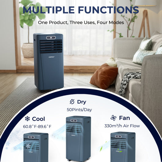 10000 BTU 4-in-1 Portable Air Conditioner with Dehumidifier and Fan Mode-Dark Blue Online Hot Sale