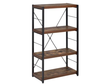 43  Brown and Black Metal and Wood Three Tier Etagere Bookcase For Sale