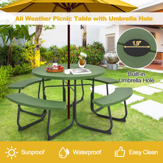 8-Person Outdoor Picnic Table and Bench Set with Umbrella Hole-Green Online