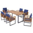 7 Pieces Patio Acacia Wood Dining Chair and Table Set for Backyard and Poolside-Navy Supply