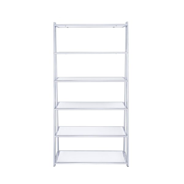 71  White and Silver Metal and Glass Five Tier Ladder Bookcase Supply