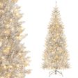 6 7 FT Pre-Lit Artificial Silver Tinsel Xmas Tree with 790 Branch Tips and 300 LED Lights-6 ft Online Hot Sale