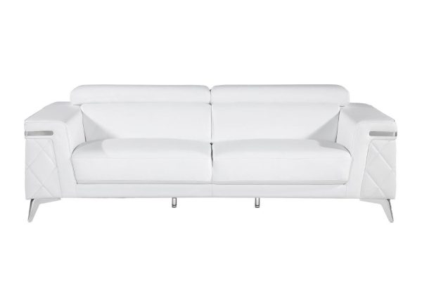 89  White Italian Leather Sofa With Silver Legs Hot on Sale