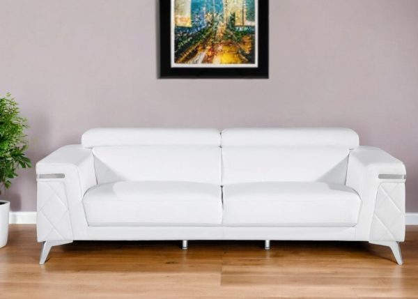 89  White Italian Leather Sofa With Silver Legs Hot on Sale