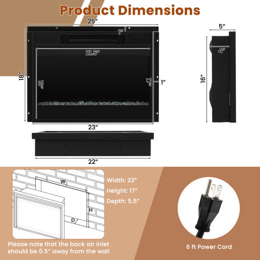 23 Inch 1500W Recessed Electric Fireplace Insert with Remote Control-Black Supply