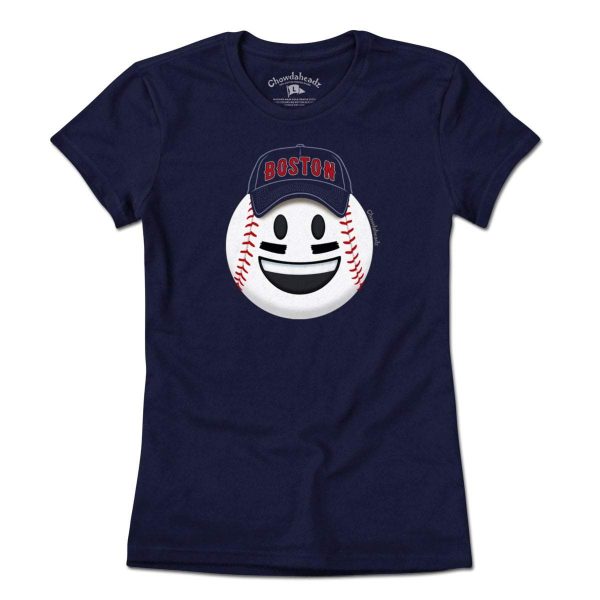 Boston Smiley Baseball Face T-Shirt Hot on Sale