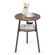 2-Tier Round End Table with Open Shelf and Triangular Metal Frame-Brown Fashion