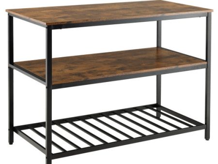 3 Shelves Kitchen Island Industrial Prep Table with Bottom Wine Rack-Rustic Brown Cheap