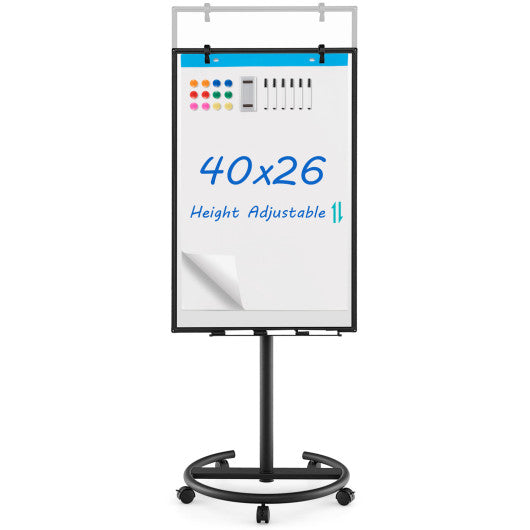 Height-Adjustable Mobile Whiteboard with Round Stand Paper Clips-Black Hot on Sale