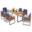 7 Pieces Patio Acacia Wood Dining Chair and Table Set for Backyard and Poolside-Navy Supply