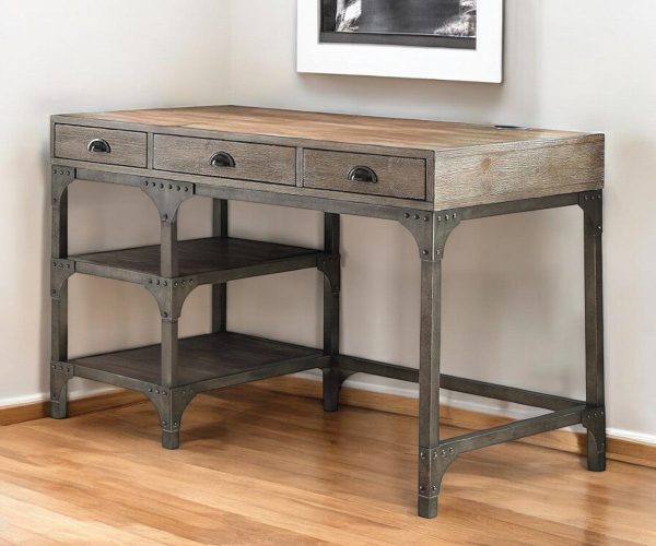 47  Natural and Gray Writing Desk With Three Drawers Supply