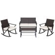 4 Pieces Rattan Patio Rocking Furniture Set with Loveseat and Coffee Table Sale