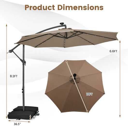 10 Feet Cantilever Umbrella with 32 LED Lights and Solar Panel Batteries-Tan Discount