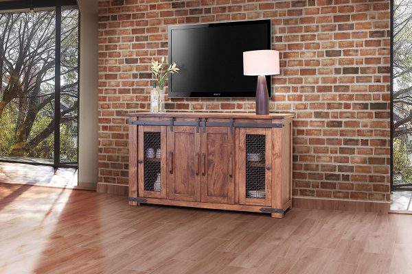 60  Brown Solid Wood Cabinet Enclosed Storage Distressed TV Stand Sale