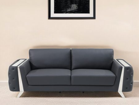 90  Gray Italian Leather Sofa With Silver Legs Online Sale