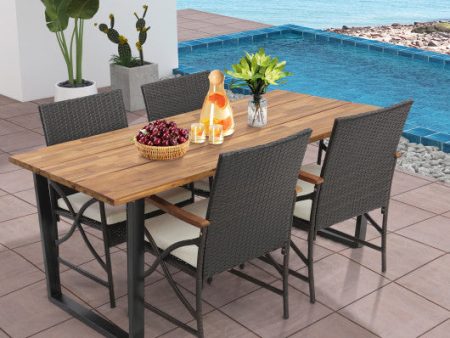 5 Pieces Patio Rattan Dining Set with Acacia Wood Tabletop and Armrests Supply