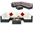 7 Pieces Sectional Wicker Furniture Sofa Set with Tempered Glass Top-Gray & Off White Online Sale