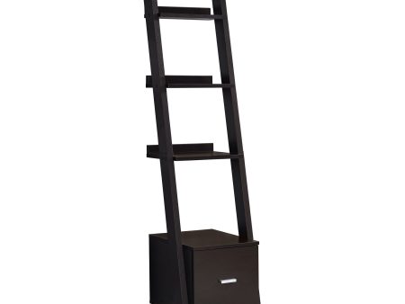 69  Cappuccino Wood Ladder Bookcase For Sale