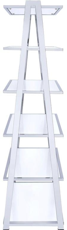 71  White and Silver Metal and Glass Five Tier Ladder Bookcase Supply