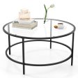 35.5 Inch Round Coffee Table with Tempered Glass Tabletop-Black Fashion