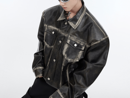 [CulturE] vintage short silhouette loose leather jacket na841 Online Sale