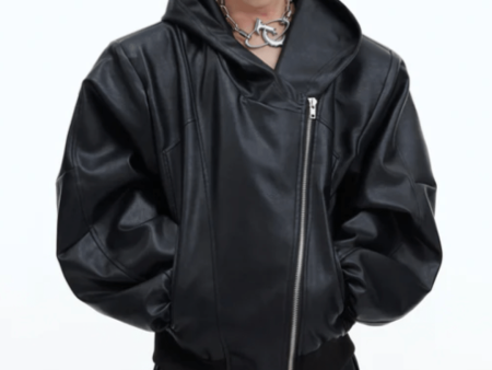 [CulturE] deconstructed zipper hooded PU leather jacket na672 Fashion