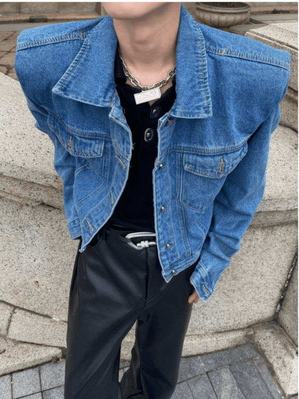 [ArguE CulturE] pleated design shoulder pad denim jacket na645 Discount