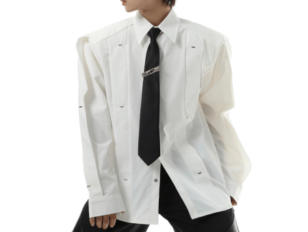 [MARTHENAUT] shoulder pads white long-sleeved shirt na991 on Sale