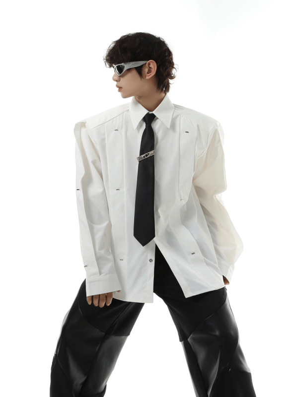 [MARTHENAUT] shoulder pads white long-sleeved shirt na991 on Sale