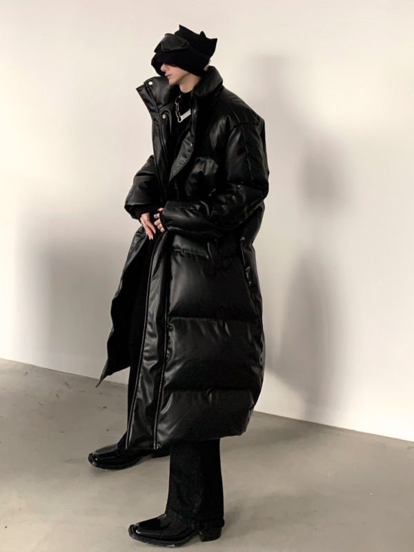 [AutumnWind] pu leather black medium-length knee-length down jacket na810 Fashion