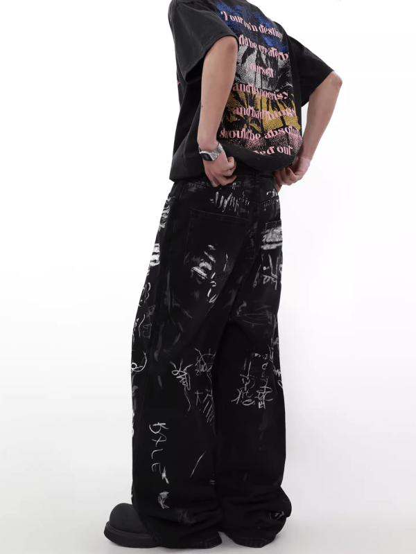 [MRNEARLY] graffiti design wide-leg loose high street pants na1000 For Cheap