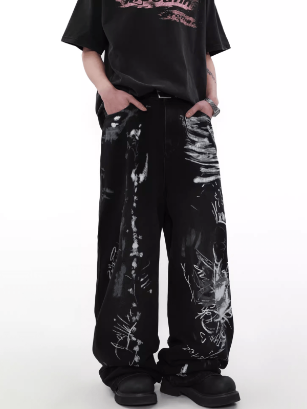 [MRNEARLY] graffiti design wide-leg loose high street pants na1000 For Cheap