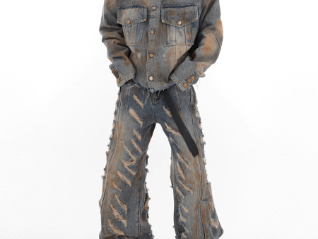 [CulturE] Vintage Scrap Destruction Denim suit na827 Discount