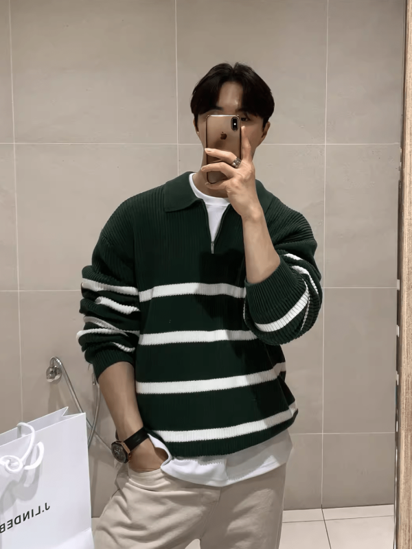 [MRCYC]  Half-zipper striped sweater na1015 Online