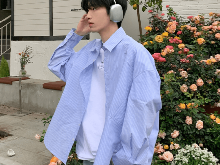 [ONELYC1NS] korean blue and white loose shirt na1008 For Discount