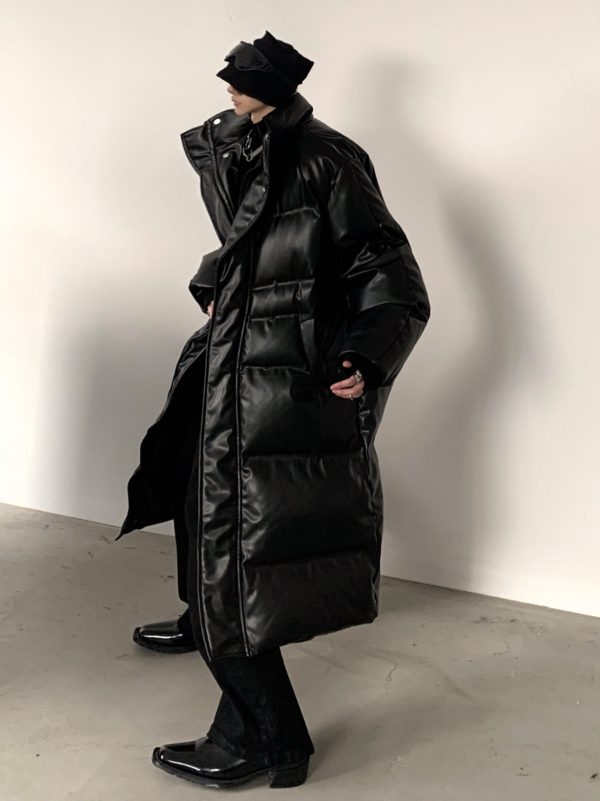 [AutumnWind] pu leather black medium-length knee-length down jacket na810 Fashion