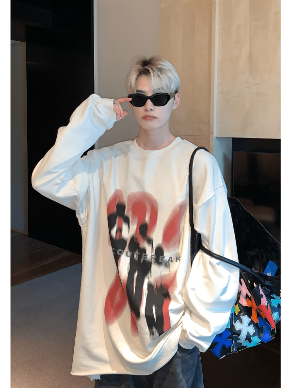 [CUIBUJU] color contrast printing sweater NA846 Cheap