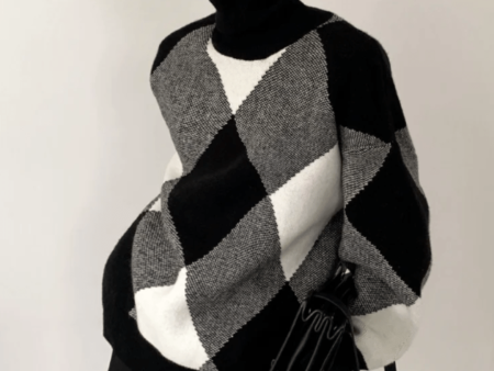 [AutumnWind] black and white high-end design turtleneck sweater na673 Fashion