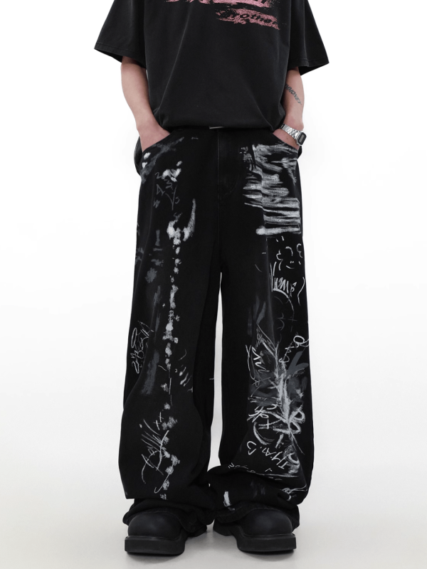 [MRNEARLY] graffiti design wide-leg loose high street pants na1000 For Cheap